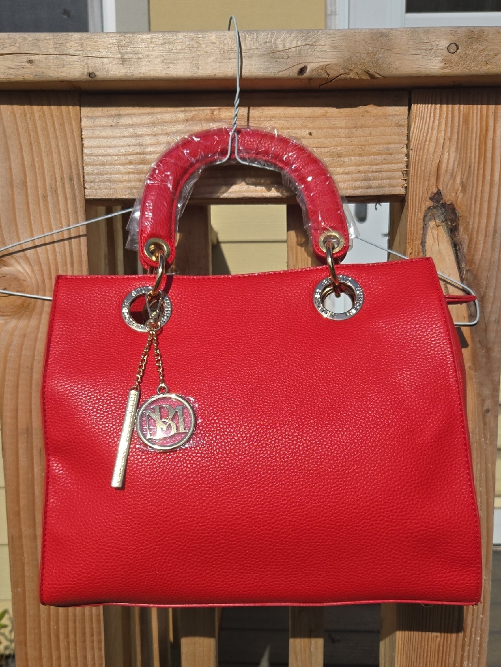 Badgley Mischka Red Tote with Gold Accents